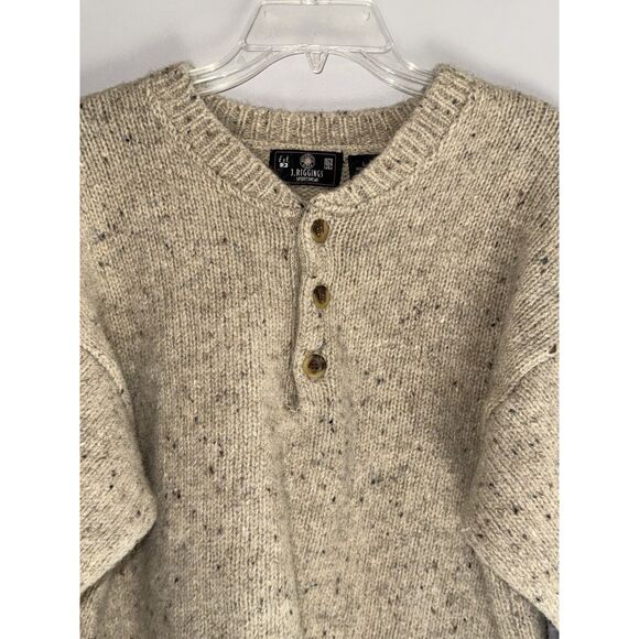Vtg J Riggins Wool Sweater Henley Chunky Button Thick Cozy Beige Mens Large - Picture 5 of 14
